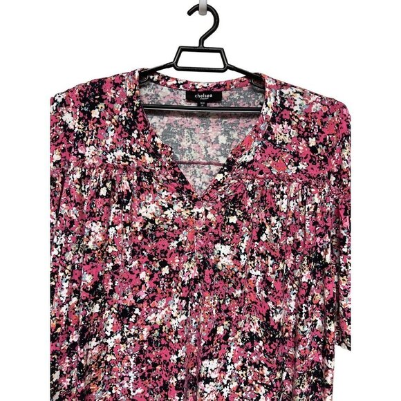 Chelsea Studio 100% Rayon Pink Floral Short Sleeve Woman's Blouse Size 2X - Picture 2 of 9